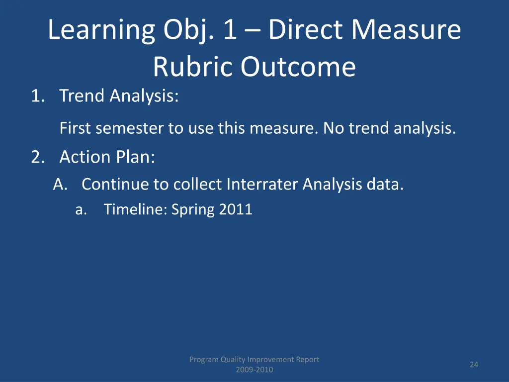 learning obj 1 direct measure rubric outcome 2