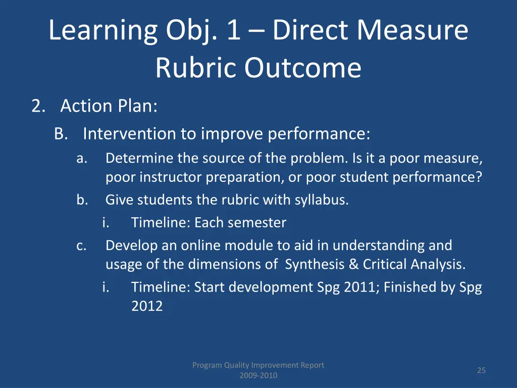 learning obj 1 direct measure rubric outcome 3