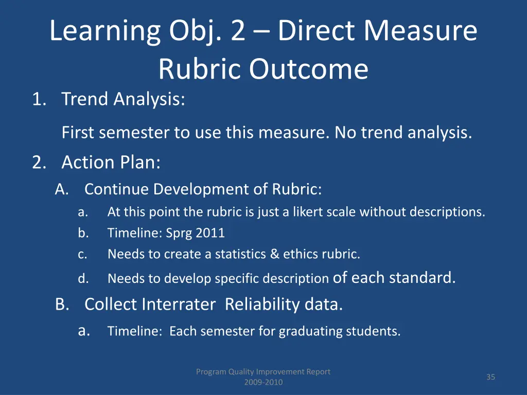 learning obj 2 direct measure rubric outcome 1