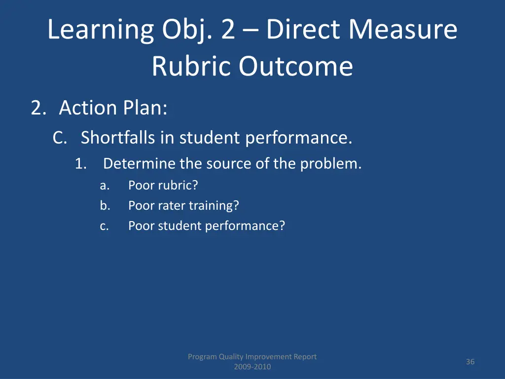 learning obj 2 direct measure rubric outcome 2