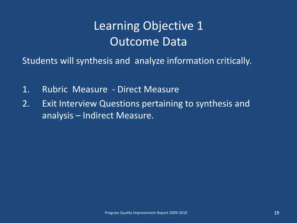 learning objective 1 outcome data