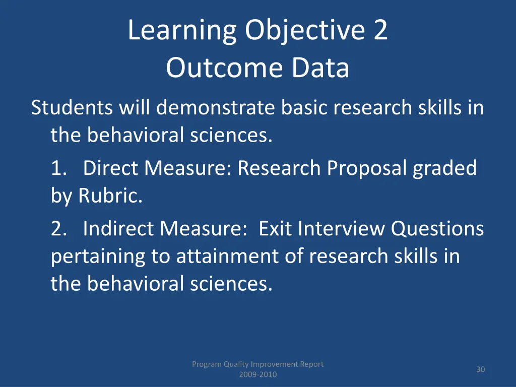 learning objective 2 outcome data