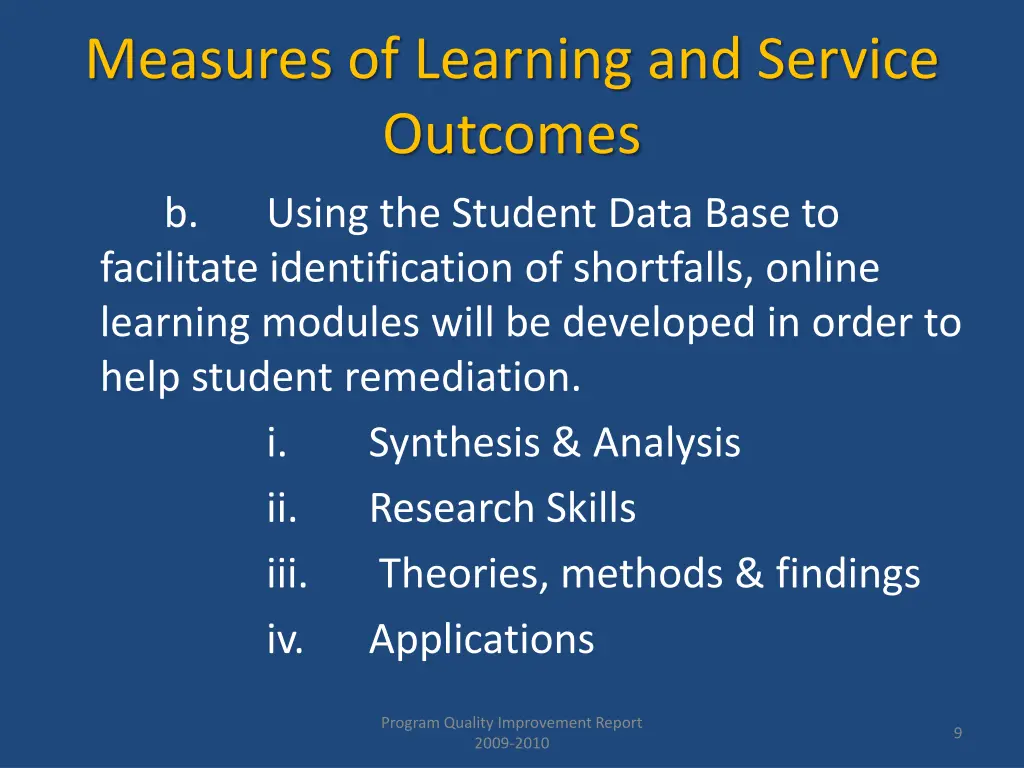 measures of learning and service outcomes 1