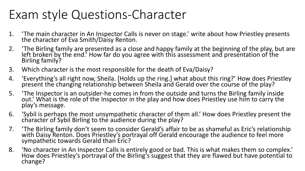 exam style questions character
