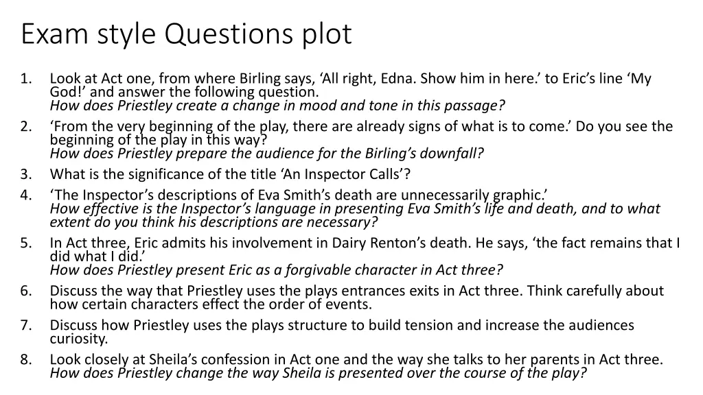 exam style questions plot