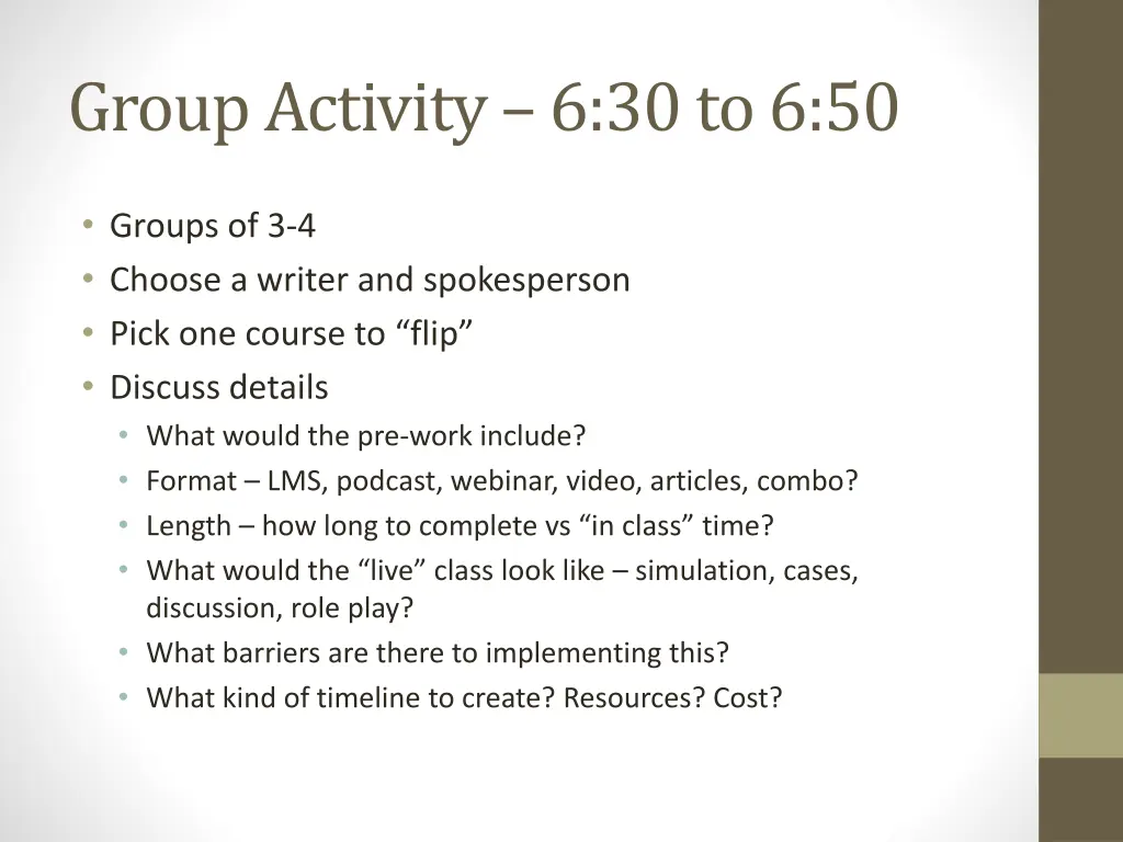 group activity 6 30 to 6 50