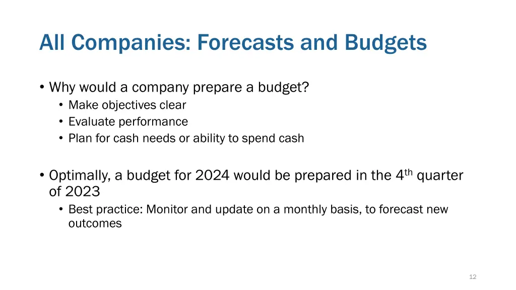 all companies forecasts and budgets