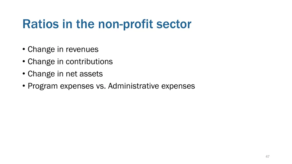 ratios in the non profit sector