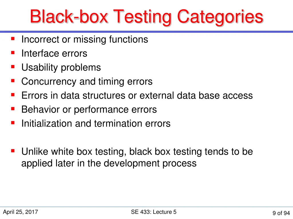 black box testing categories
