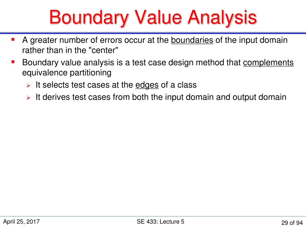 boundary value analysis