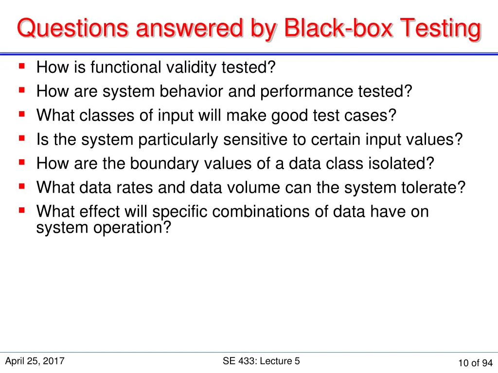 questions answered by black box testing