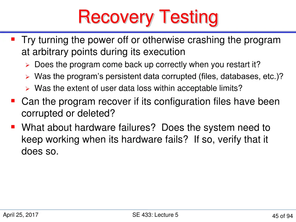recovery testing