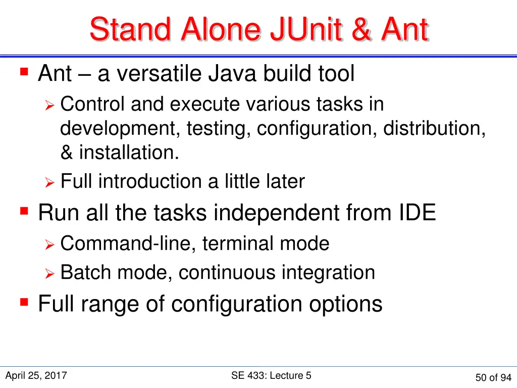 stand alone junit ant ant a versatile java build