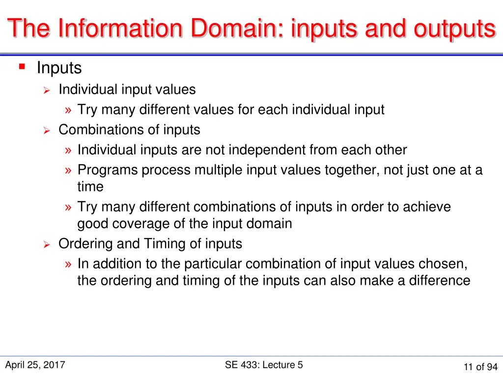 the information domain inputs and outputs