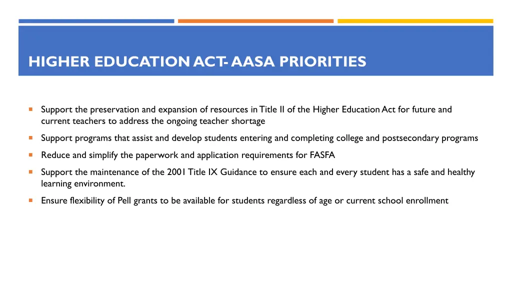 higher education act aasa priorities