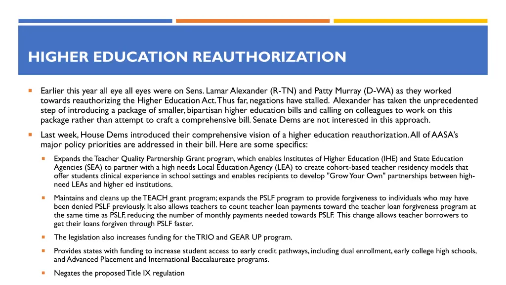 higher education reauthorization