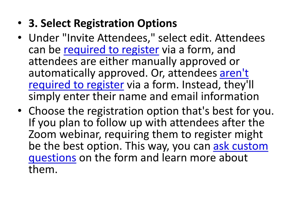 3 select registration options under invite