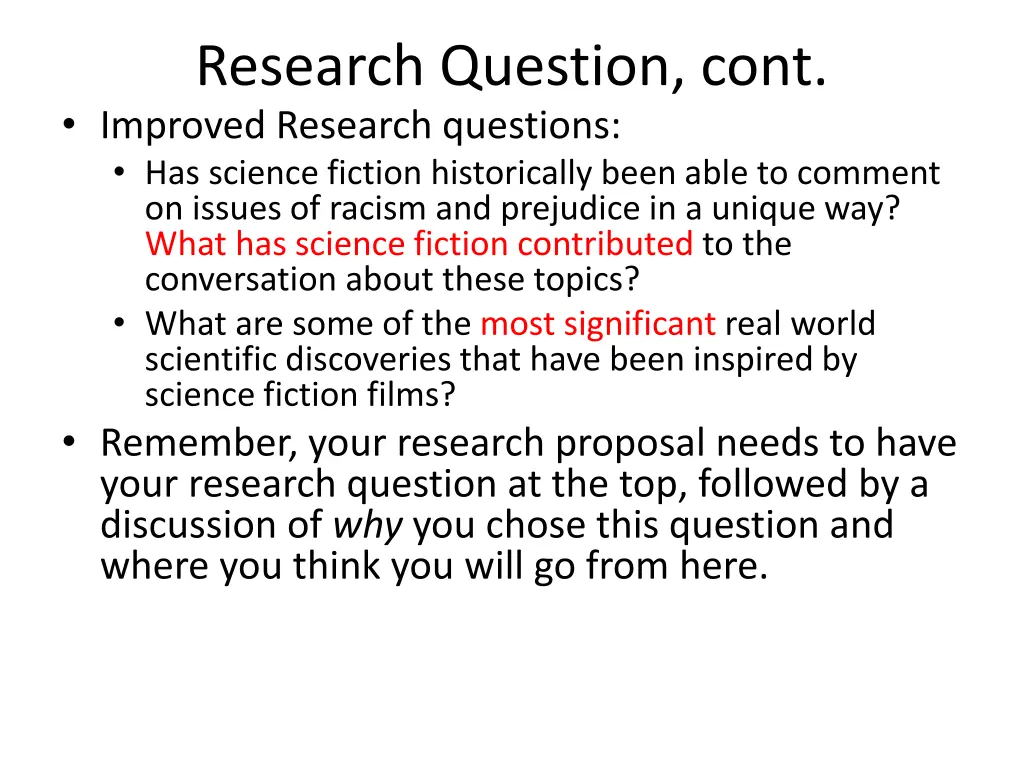 research question cont improved research