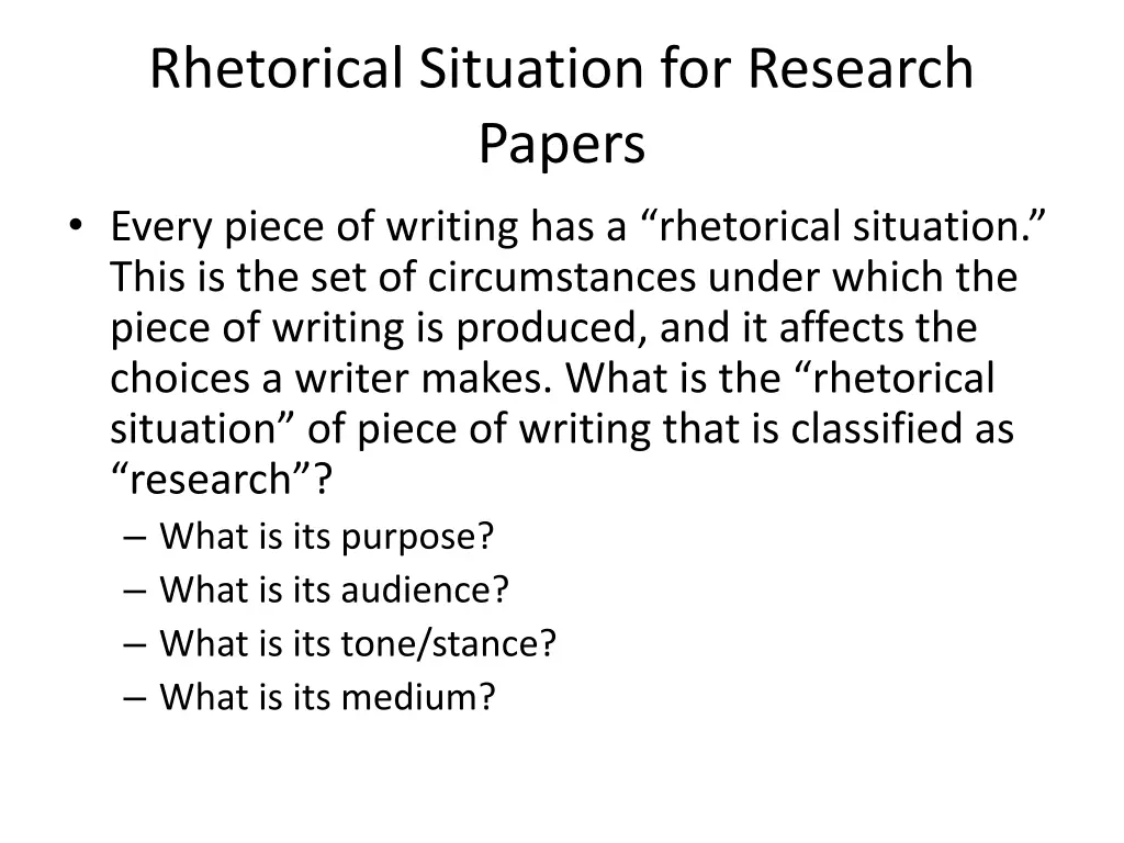 rhetorical situation for research papers every