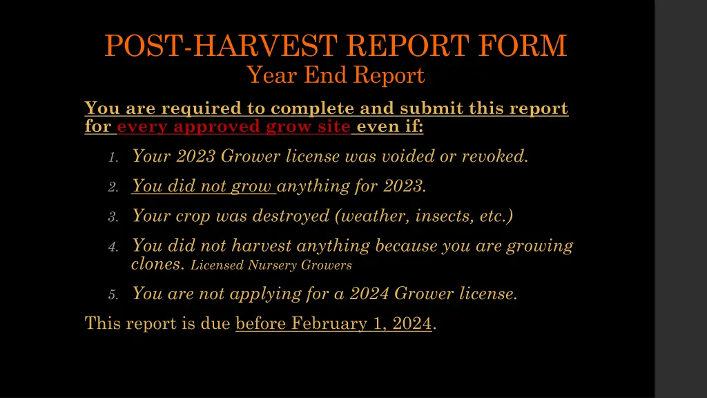post harvest report form year end report