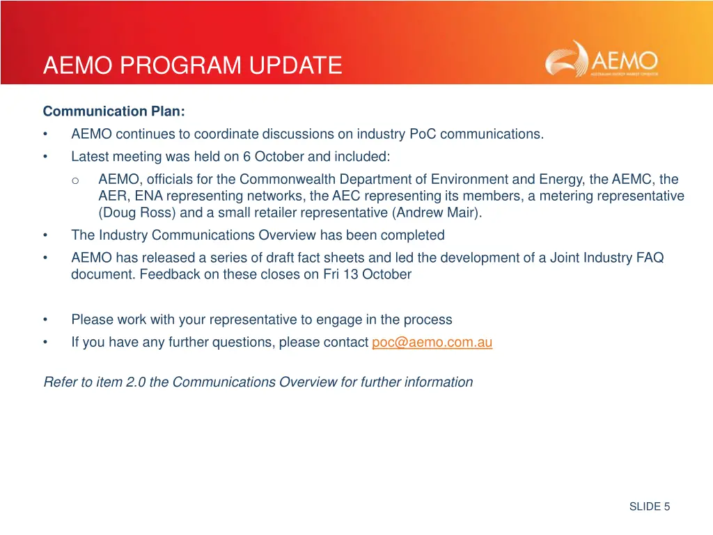 aemo program update 1