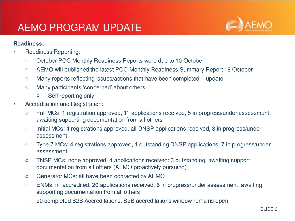 aemo program update 2