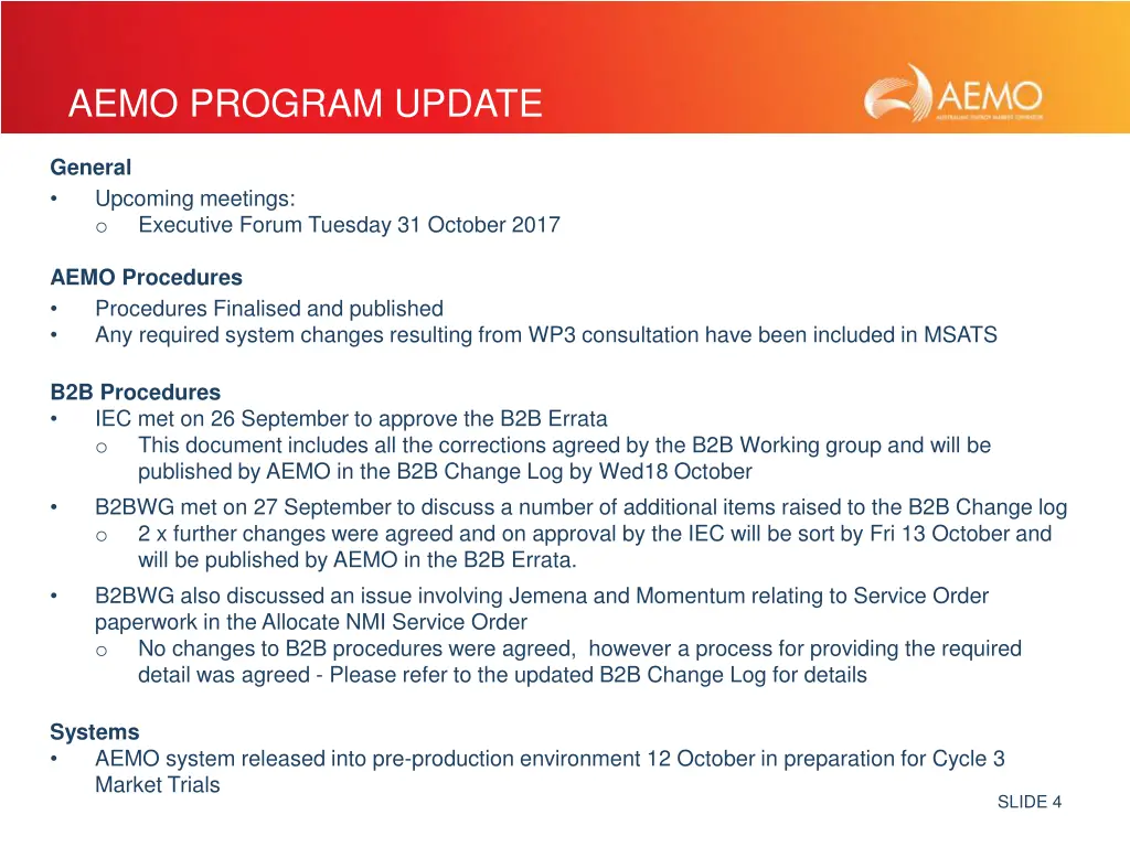 aemo program update