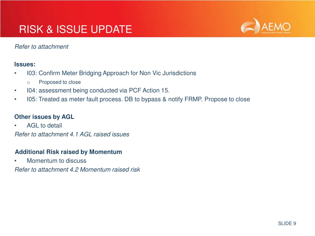 risk issue update