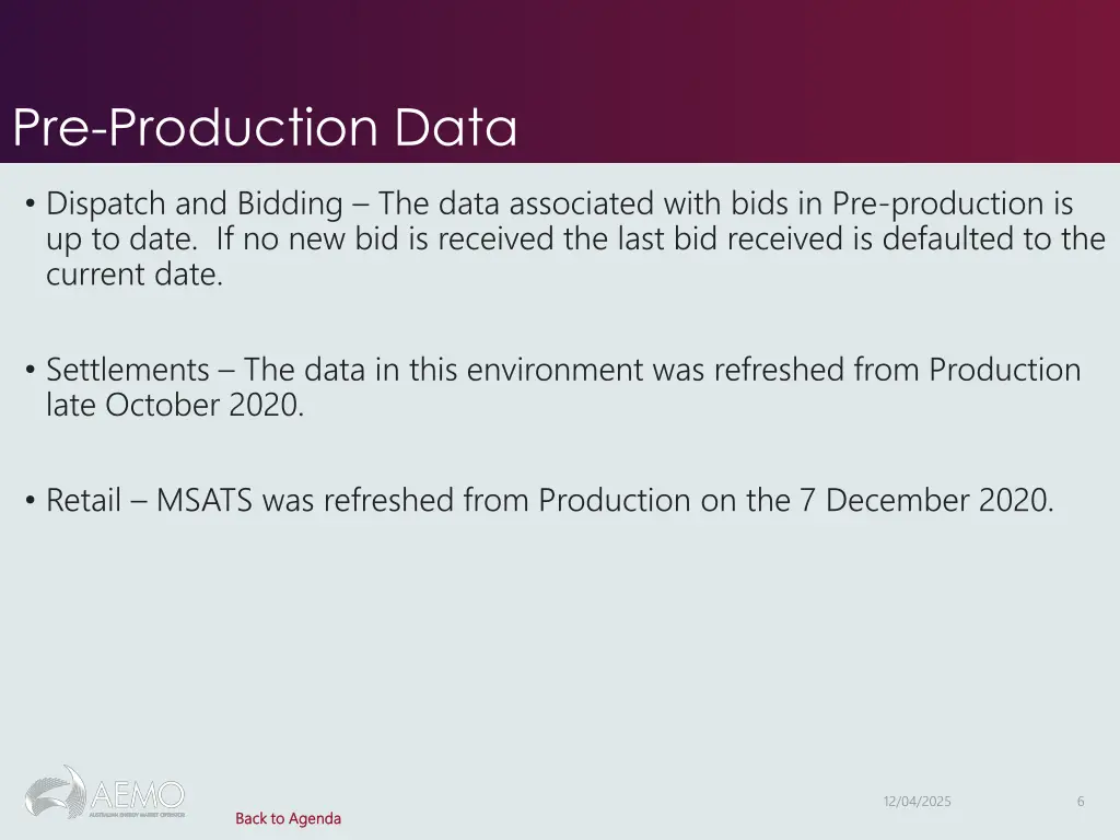 pre production data