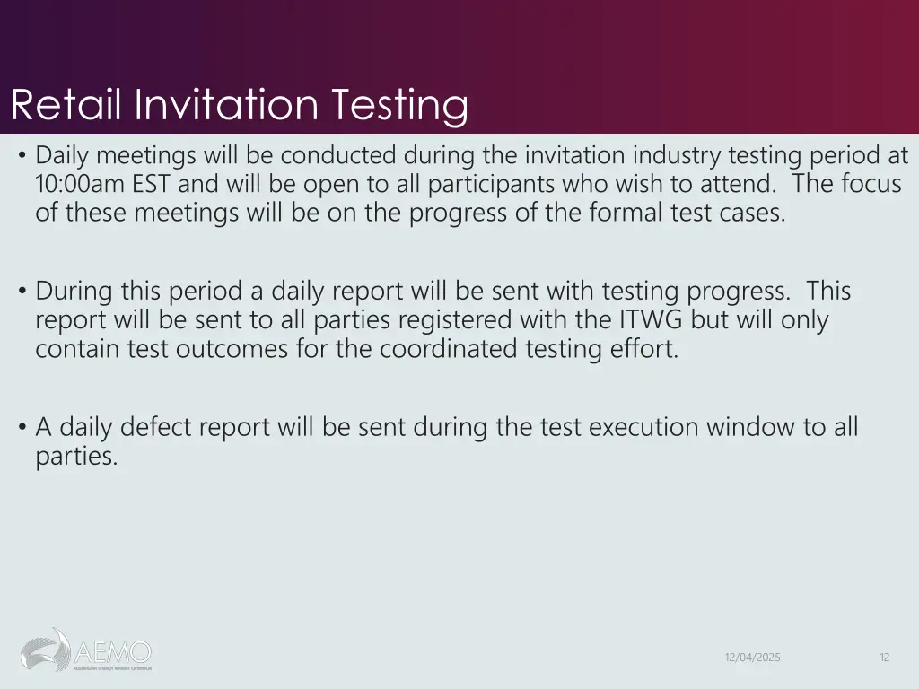 retail invitation testing daily meetings will