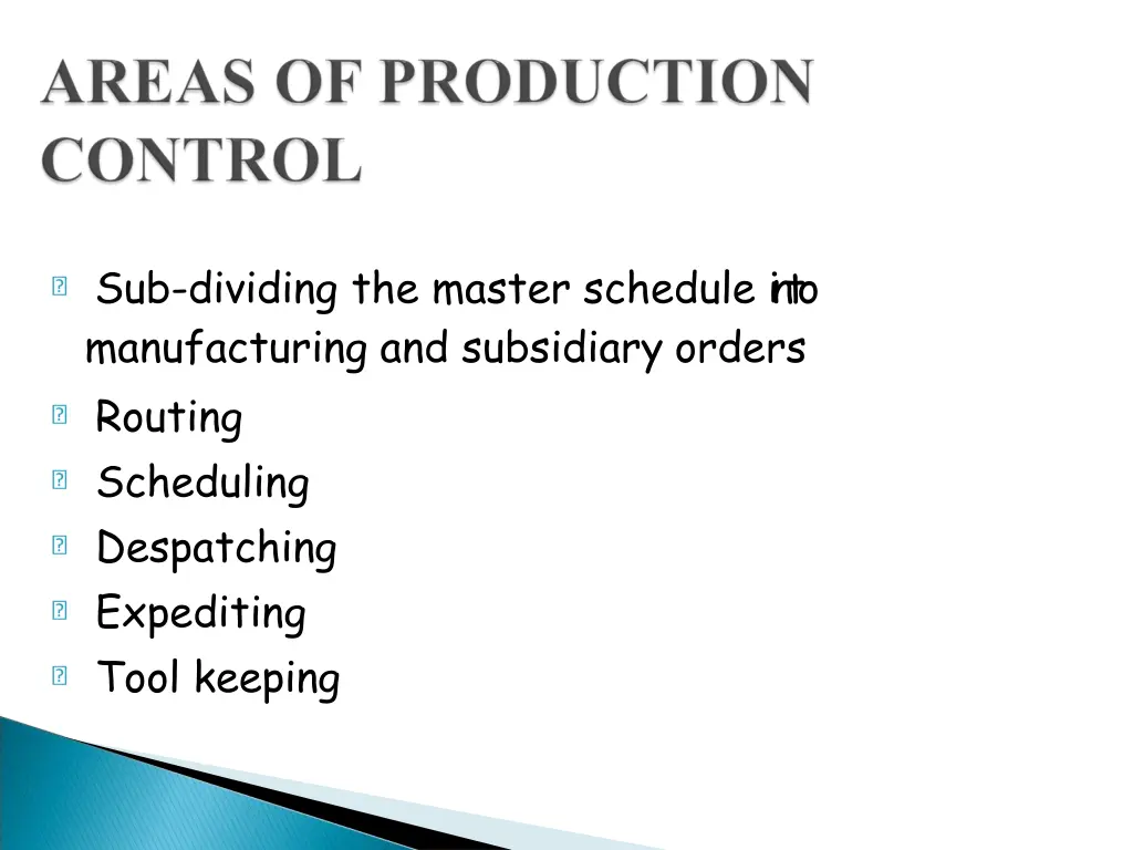 sub dividing the master schedule into