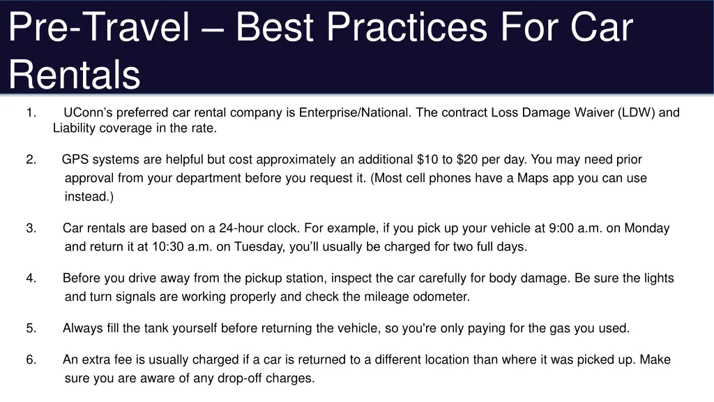 pre travel best practices for car rentals