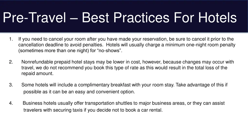 pre travel best practices for hotels