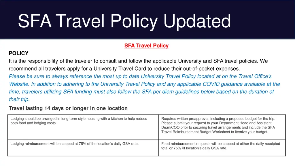 sfa travel policy updated