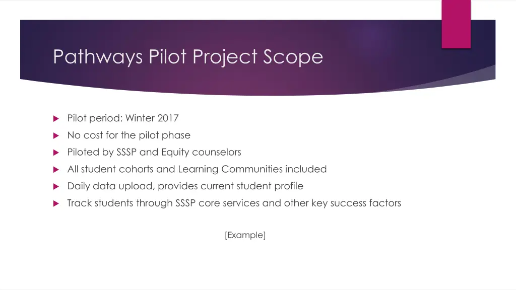 pathways pilot project scope