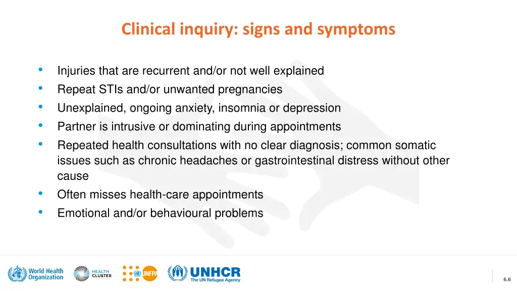 clinical inquiry signs and symptoms