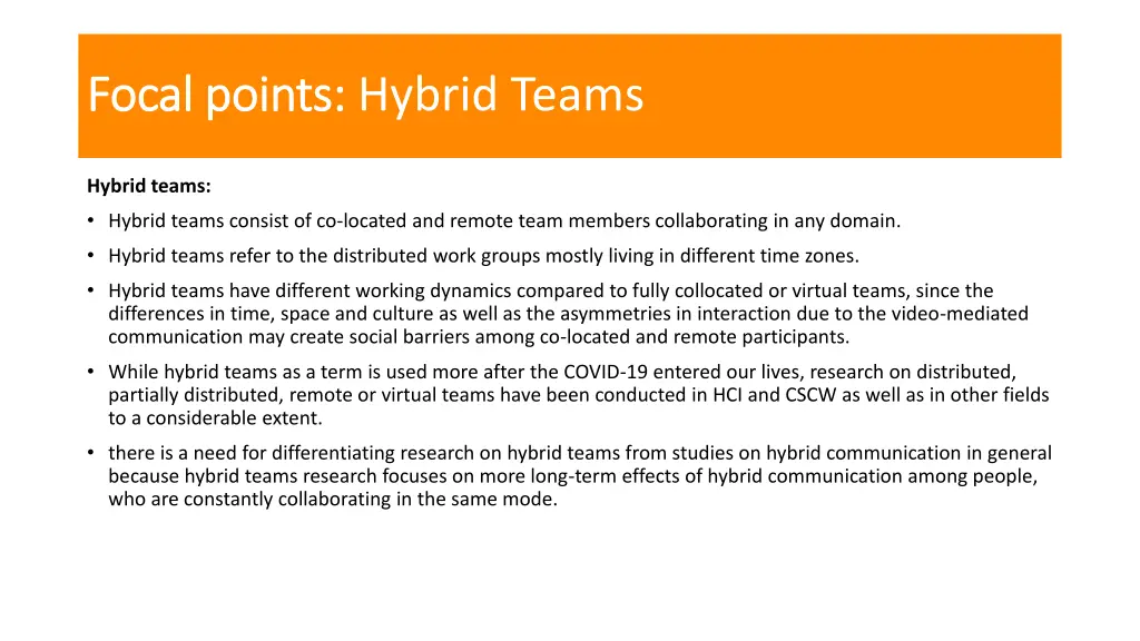focal focal points points hybrid teams