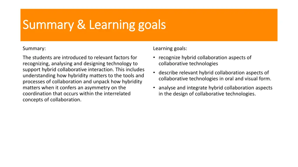 summary summary learning learning goals