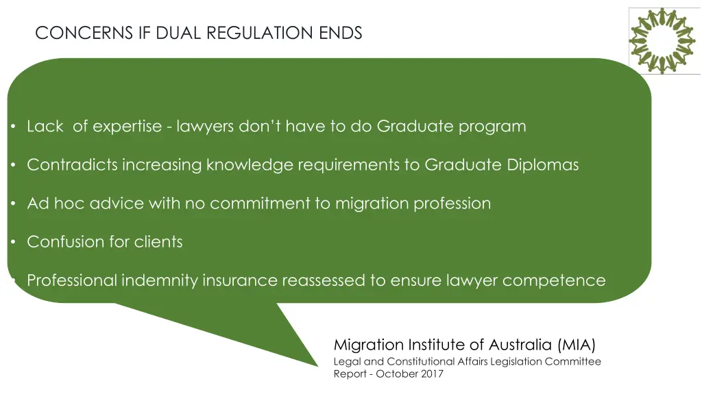 concerns if dual regulation ends