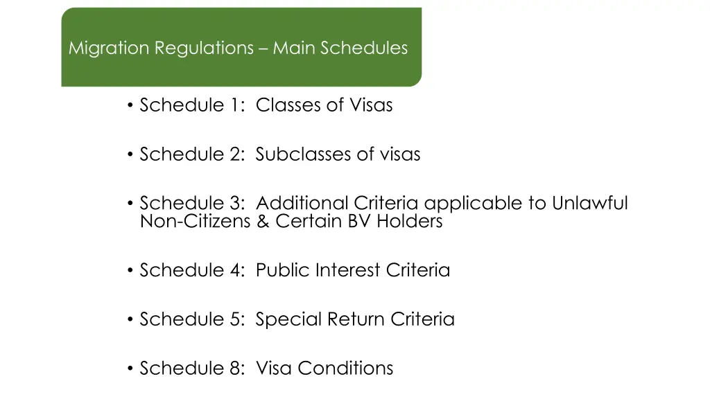 migration regulations main schedules