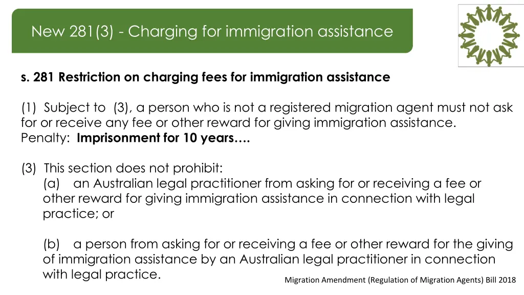 new 281 3 charging for immigration assistance