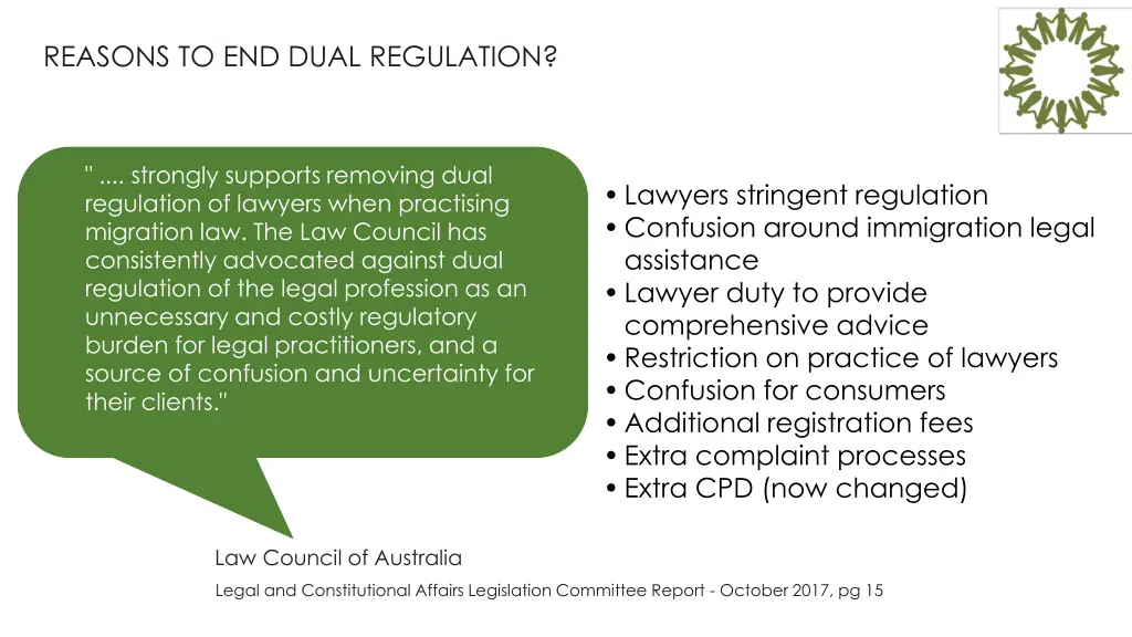 reasons to end dual regulation