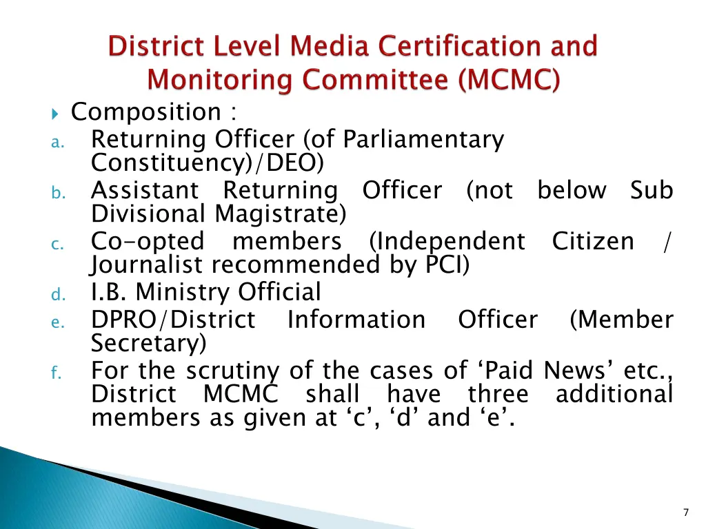 composition a returning officer of parliamentary