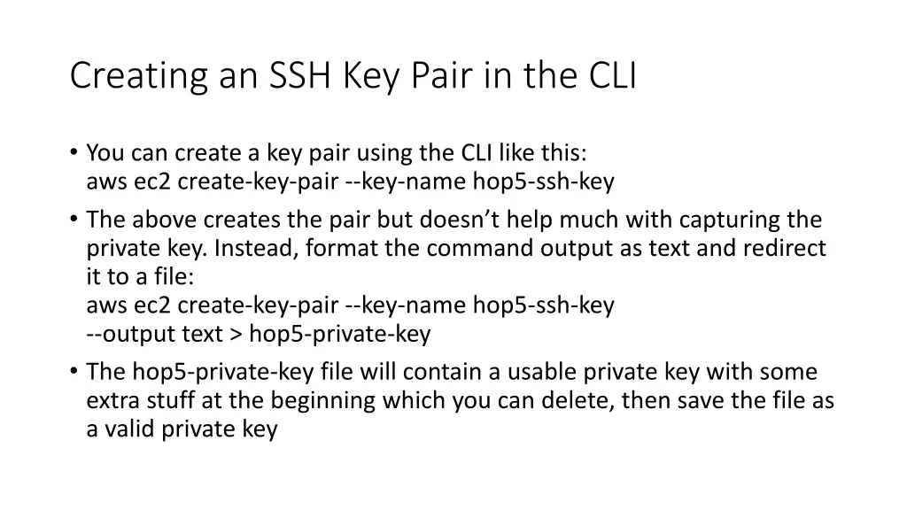 creating an ssh key pair in the cli