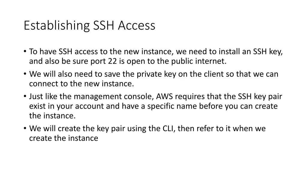 establishing ssh access