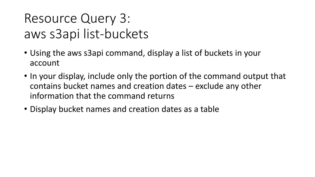 resource query 3 aws s3api list buckets