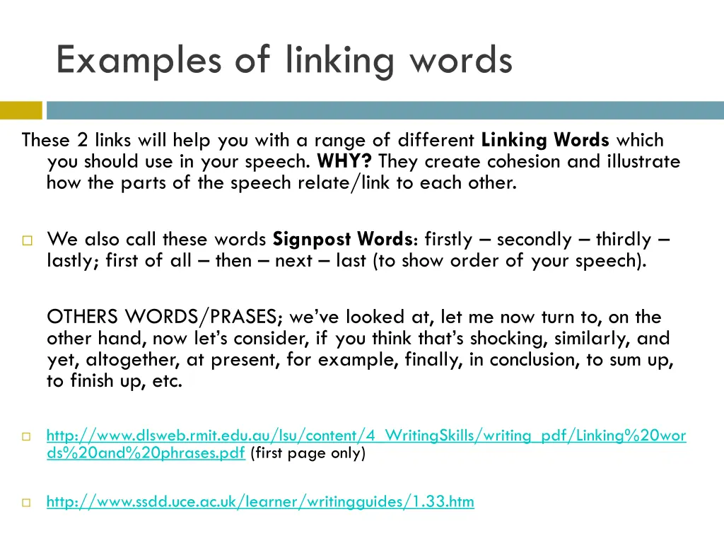 examples of linking words