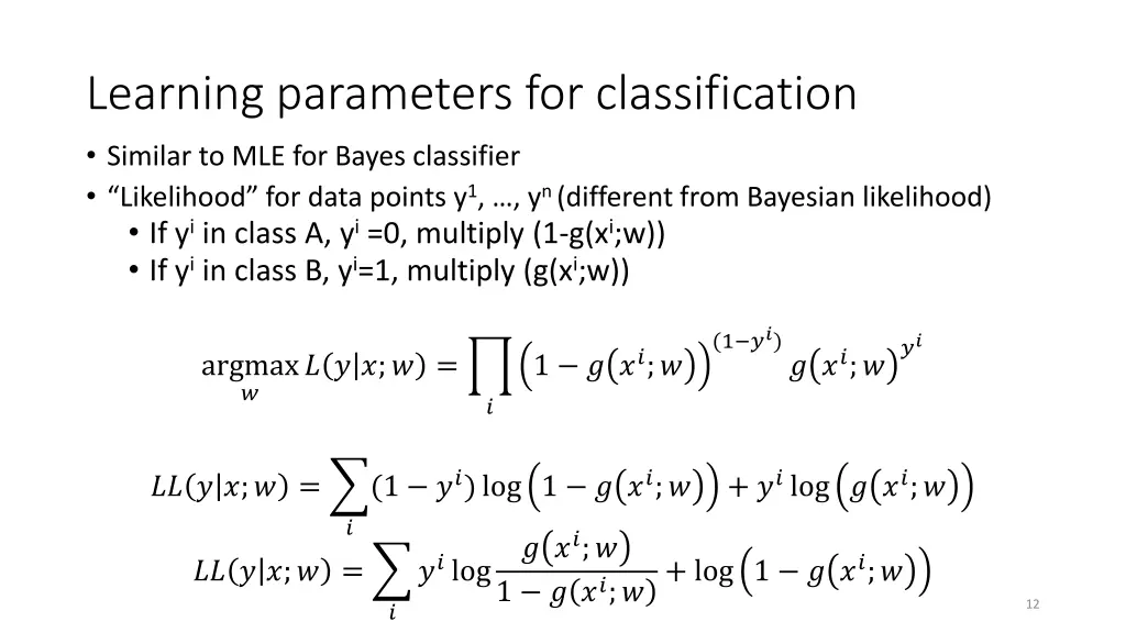 learning parameters for classification