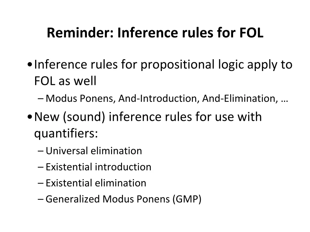 reminder inference rules for fol