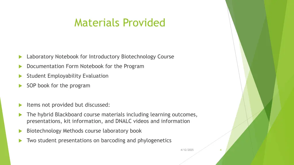 materials provided